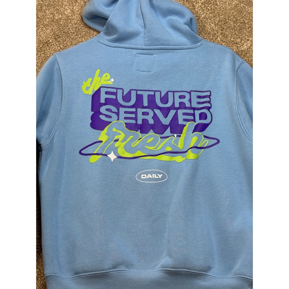 Poppi Soda The Future Served Fresh Graphic Hoodie Blue XXS Womens Pullover